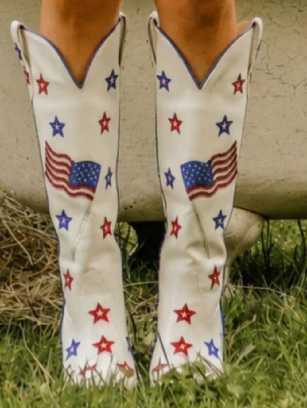White Western Boots with American Flag and Stars